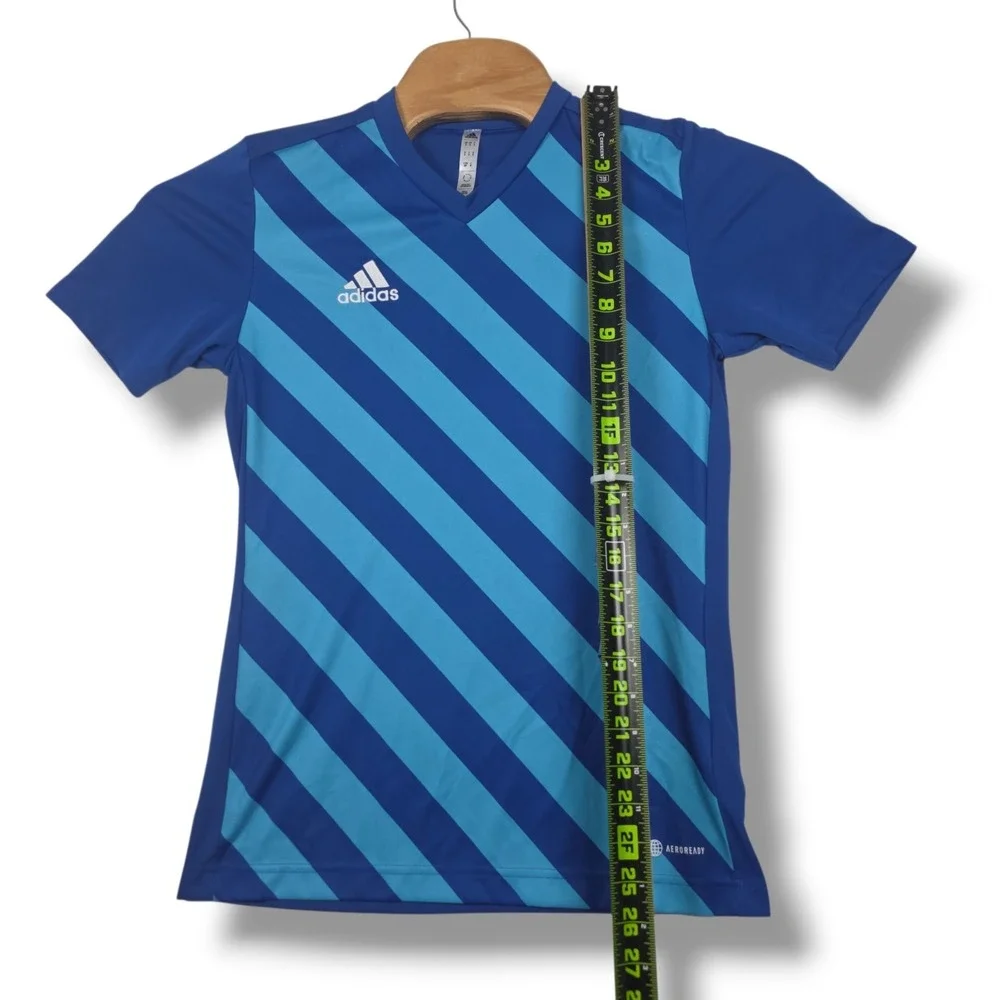 Adidas‎ Entrada 22 Soccer Jersey Mens Small Blue Striped Aeroready Graphic Shirt